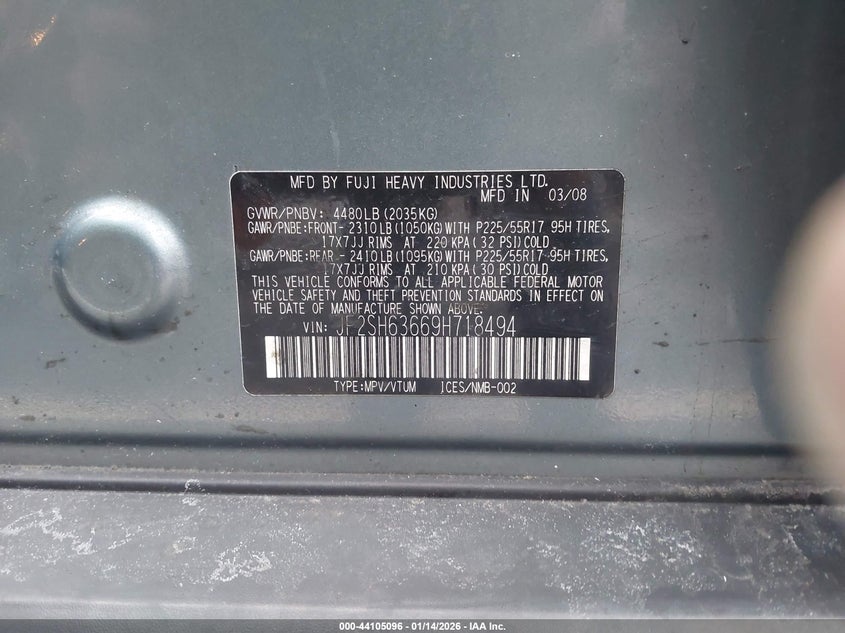 2009 Subaru Forester 2.5X VIN: JF2SH63669H718494 Lot: 44105096