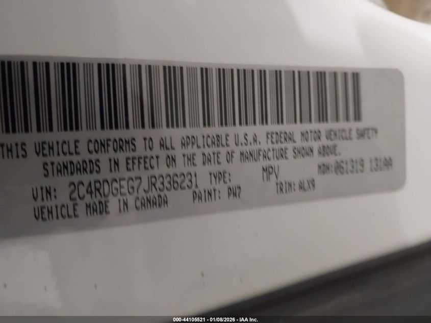 2018 Dodge Grand Caravan Gt VIN: 2C4RDGEG7JR336231 Lot: 44105521
