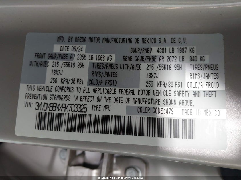 VIN 3MVDMBBMXRM703325 2024 MAZDA CX-30 2.5 S SELECT SPORT
