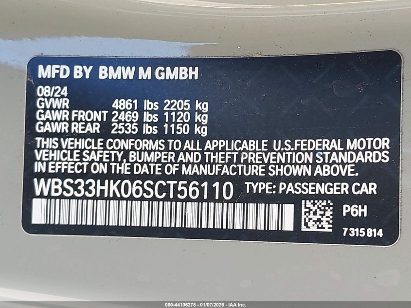 2025 BMW M4 - WBS33HK06SCT56110