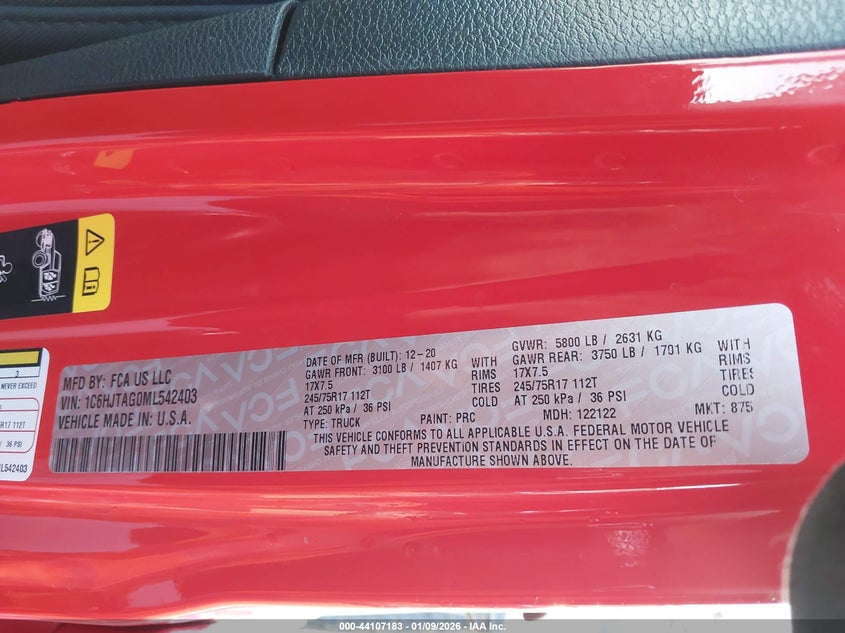 2021 Jeep Gladiator Sport S 4X4 VIN: 1C6HJTAG0ML542403 Lot: 44107183