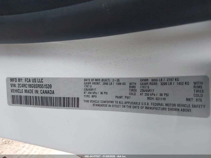 2025 Chrysler Pacifica - 2C4RC1BG6SR551539