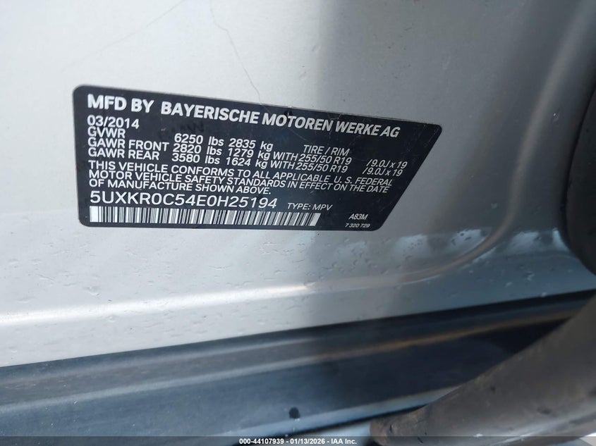2014 BMW X5 xDrive35I VIN: 5UXKR0C54E0H25194 Lot: 44107939