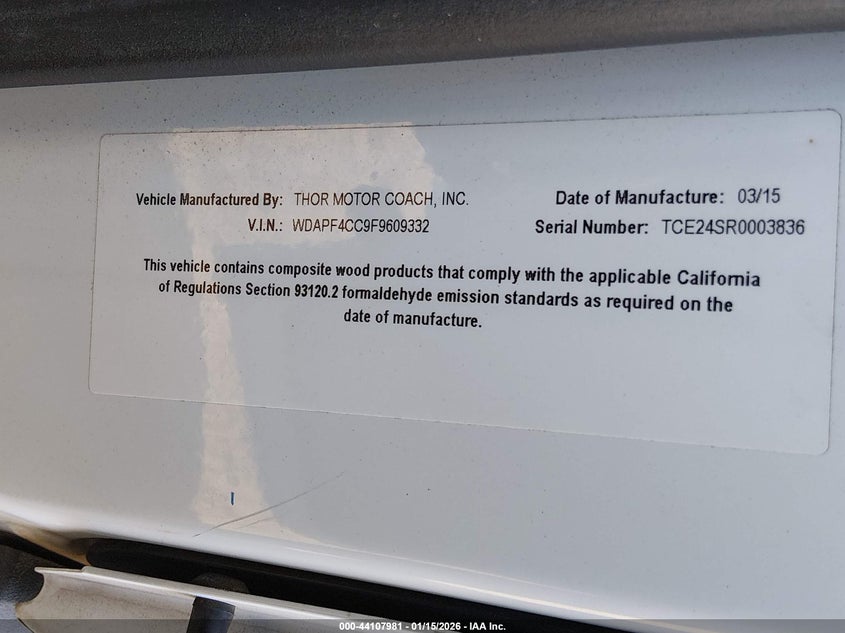 2015 Mercedes-benz Sprinter 3500 beige Lot 111044107981 Vin WDAPF4CC9F9609332