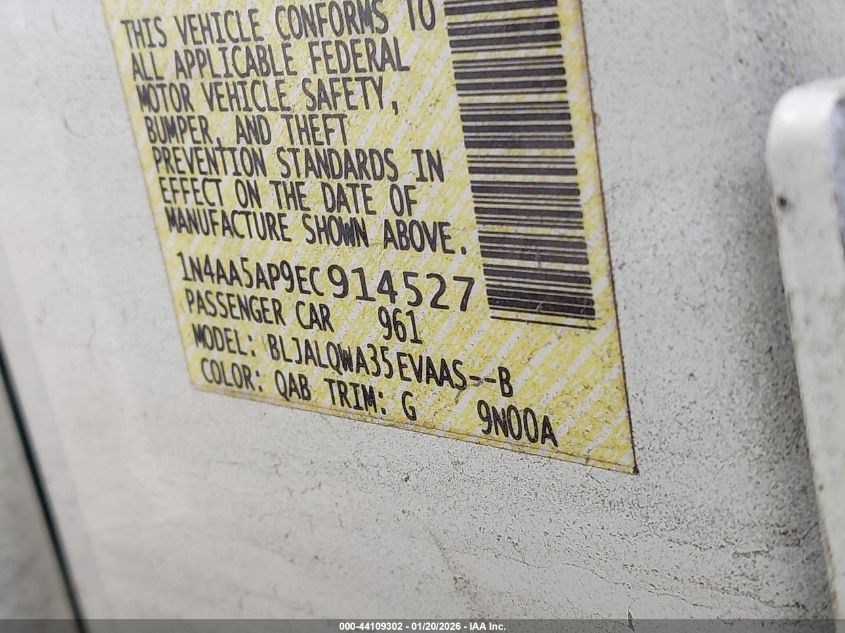 2014 Nissan Maxima 3.5 S VIN: 1N4AA5AP9EC914527 Lot: 44109302