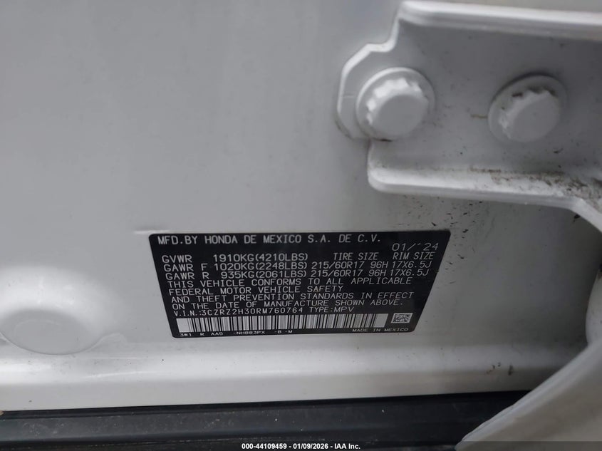 VIN 3CZRZ2H30RM760764 2024 HONDA HR-V AWD LX