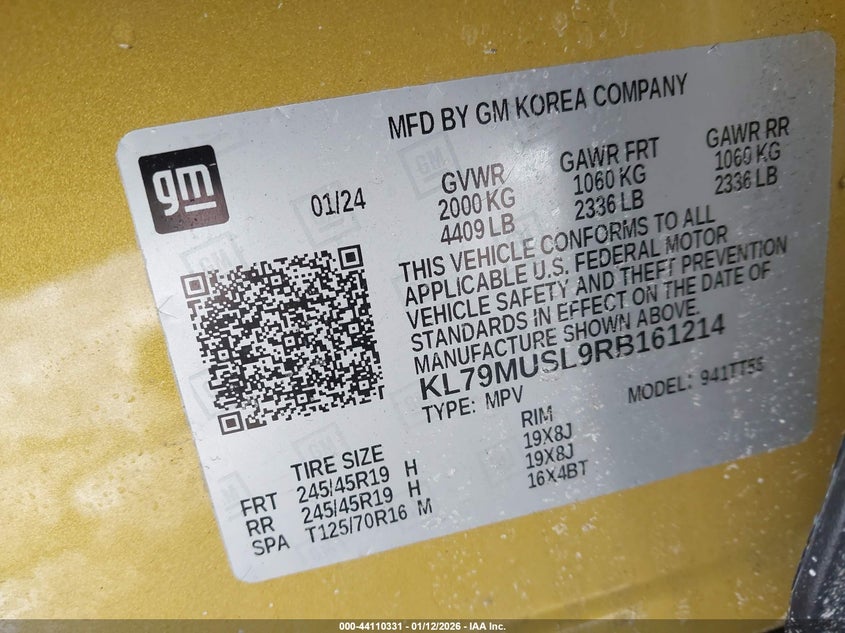 VIN KL79MUSL9RB161214 2024 CHEVROLET TRAILBLAZER AWD RS