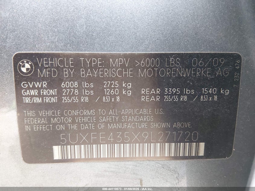 2009 BMW X5 3.0 Xdrive30i Silver Lot 111044110573 Vin 5UXFE435X9L271720