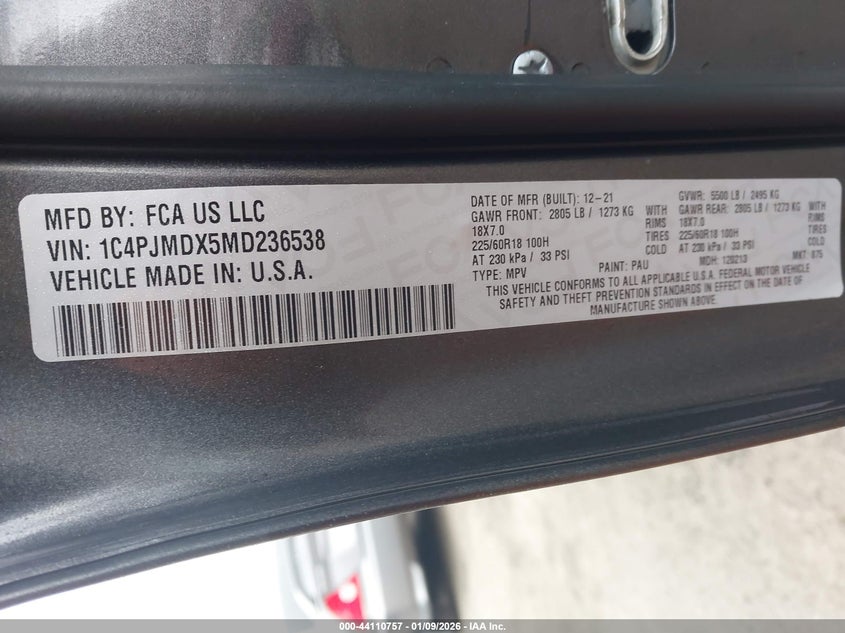 VIN 1C4PJMDX5MD236538 2021 JEEP CHEROKEE LIMITED 4X4