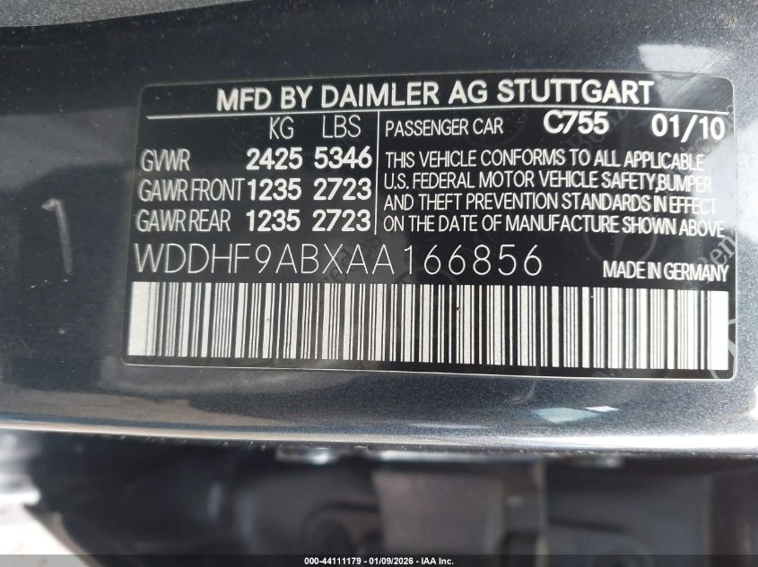 2010 Mercedes-Benz E 550 4Matic VIN: WDDHF9ABXAA166856 Lot: 44111179