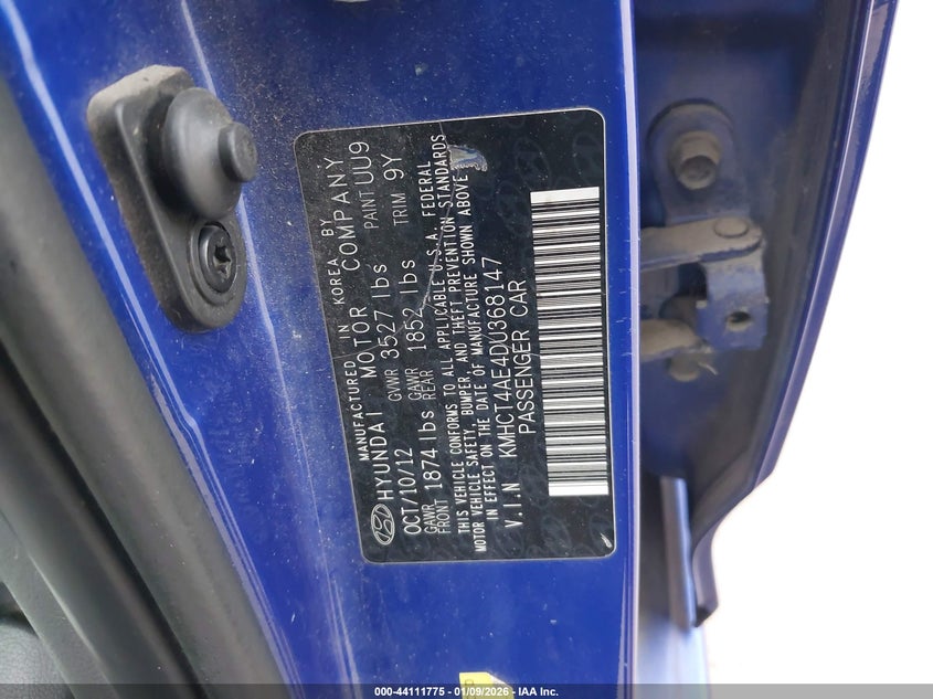 2013 Hyundai Accent Gls VIN: KMHCT4AE4DU368147 Lot: 44111775