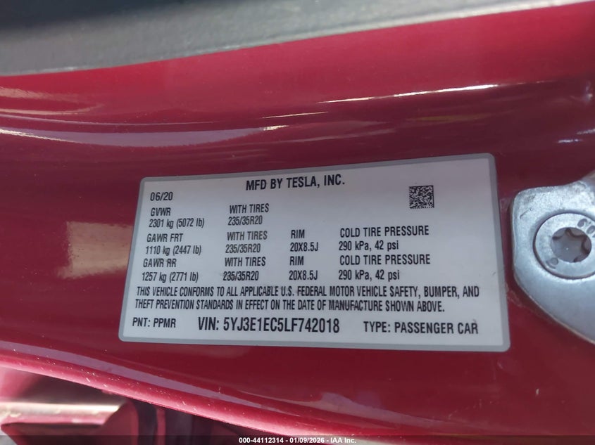 VIN 5YJ3E1EC5LF742018 2020 TESLA MODEL 3 PERFORMANCE DUAL MOTOR ALL-WHEEL DRIVE