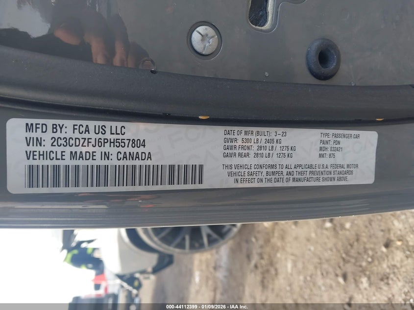 2023 Dodge Challenger R/T Scat Pack VIN: 2C3CDZFJ6PH557804 Lot: 44112399