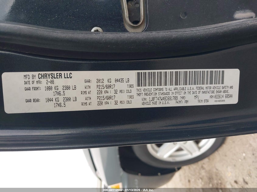 2008 Jeep Compass Sport VIN: 1J8FT47W48D691789 Lot: 44112552