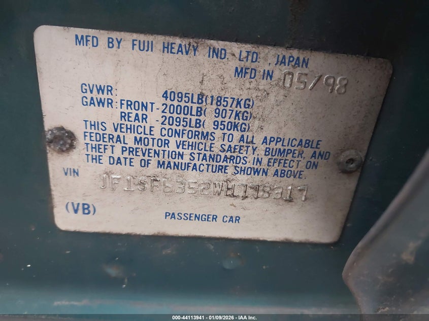 1998 Subaru Forester L VIN: JF1SF6352WH778317 Lot: 44113941