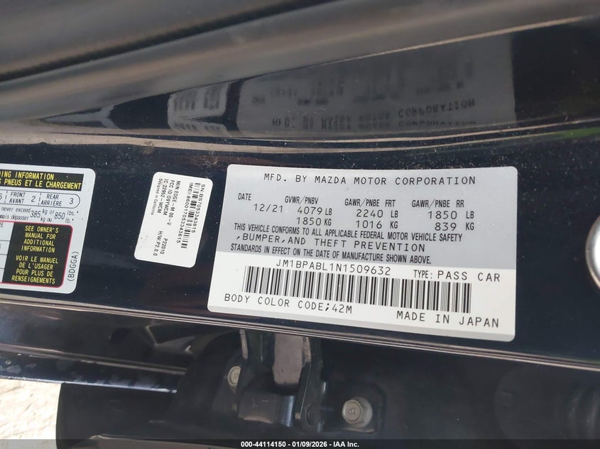 VIN JM1BPABL1N1509632 2022 MAZDA MAZDA3 SELECT