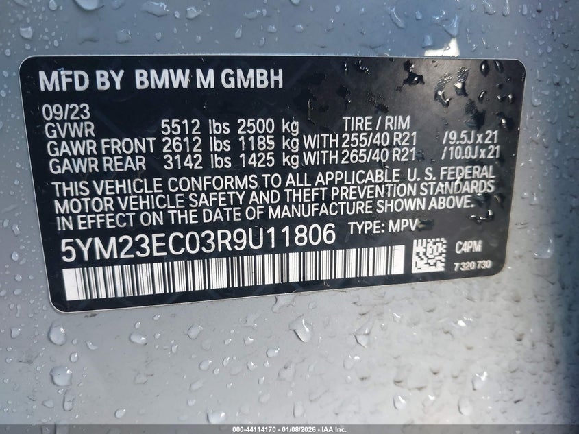 2024 BMW X4 M VIN: 5YM23EC03R9U11806 Lot: 44114170