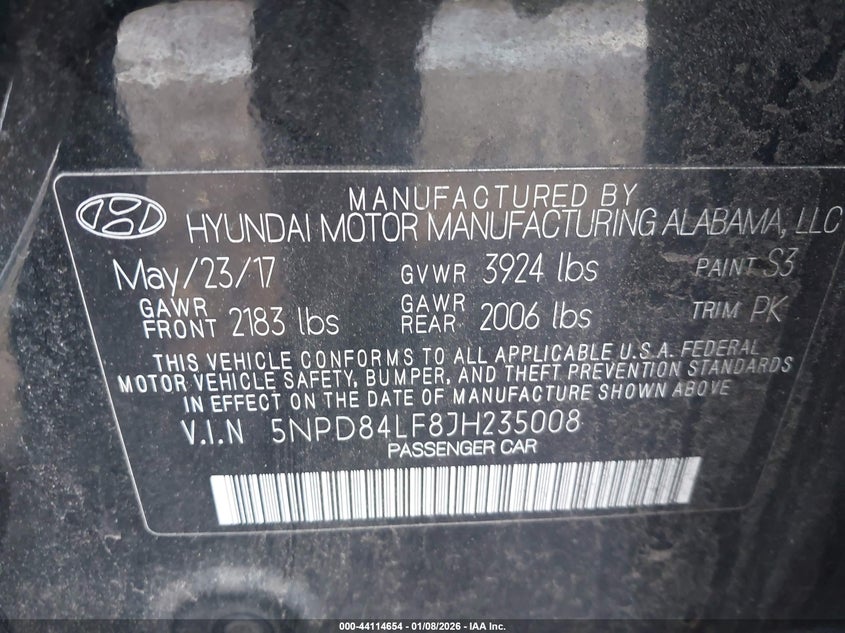 VIN 5NPD84LF8JH235008 2018 HYUNDAI ELANTRA VALUE EDITION