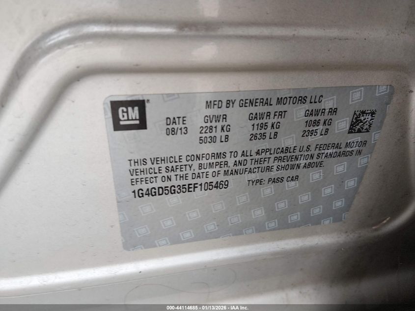 2014 Buick Lacrosse Premium I Group VIN: 1G4GD5G35EF105469 Lot: 44114685