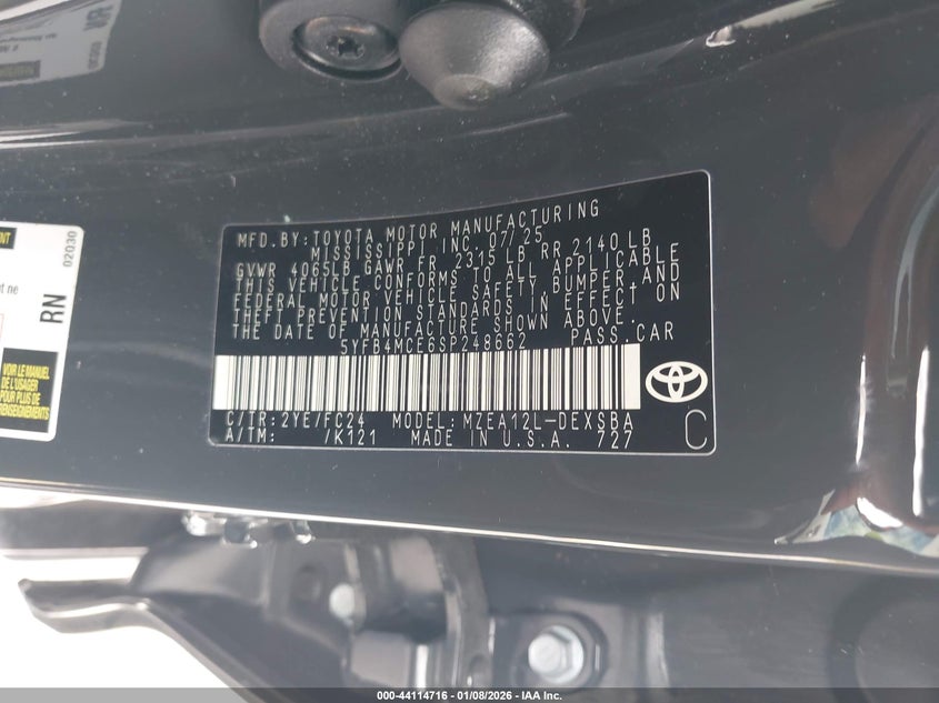 2025 TOYOTA COROLLA 2.0L I-4 DI, DOHC, V(VIN: 5YFB4MCE6SP248662