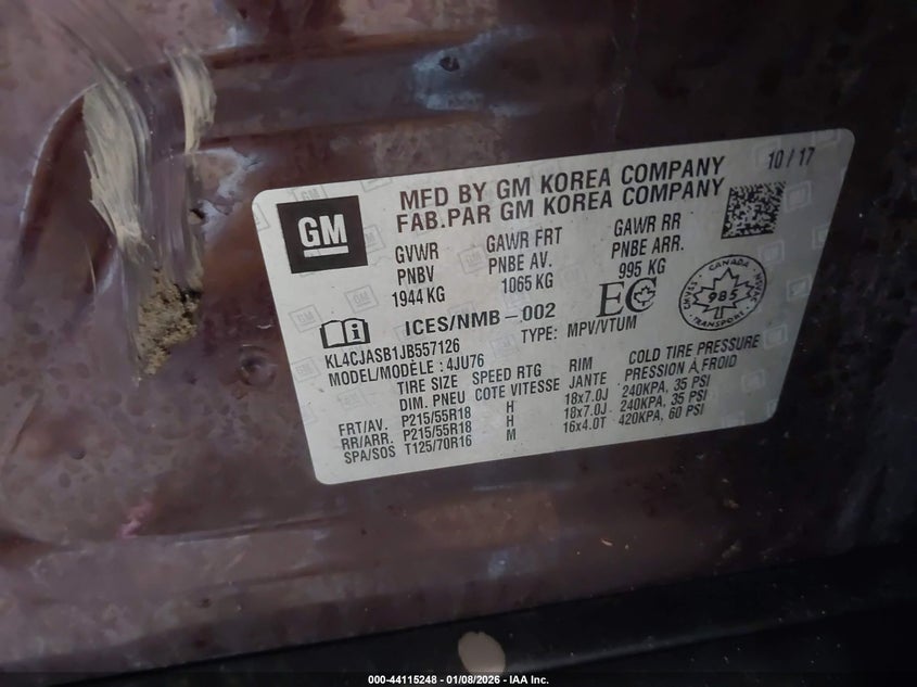 VIN KL4CJASB1JB557126 2018 BUICK ENCORE PREFERRED