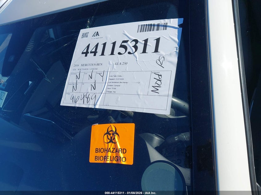 2016 Mercedes-Benz Gla 250 VIN: WDCTG4EB2GJ193244 Lot: 44115311