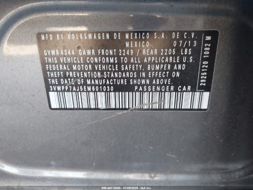 2014 Volkswagen Jetta Sportwagen 2.5L S VIN: 3VWPP7AJ5EM601030 Lot: 44115458