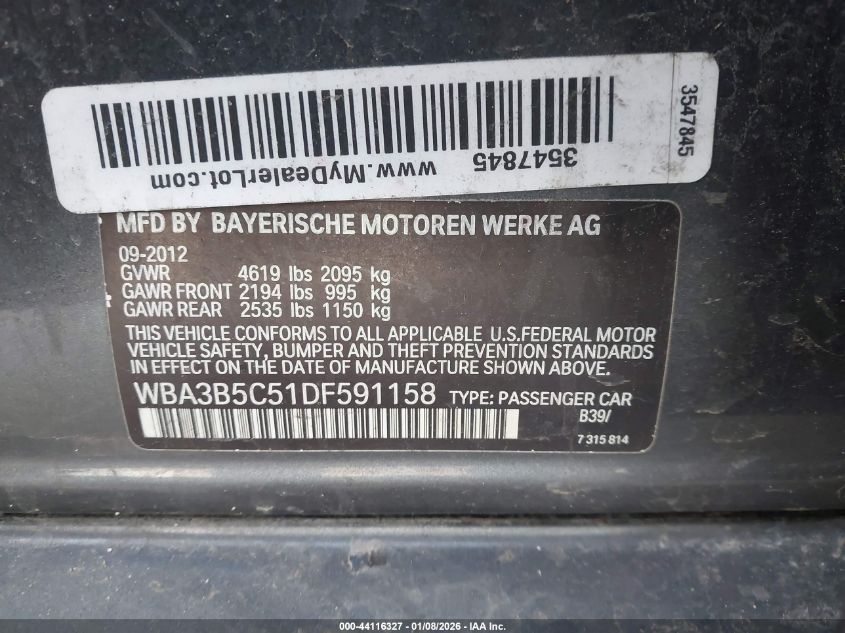 2013 BMW 328I xDrive VIN: WBA3B5C51DF591158 Lot: 44116327