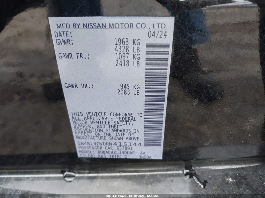 VIN 1N4BL4DV0RN415144 2024 NISSAN ALTIMA SV FWD