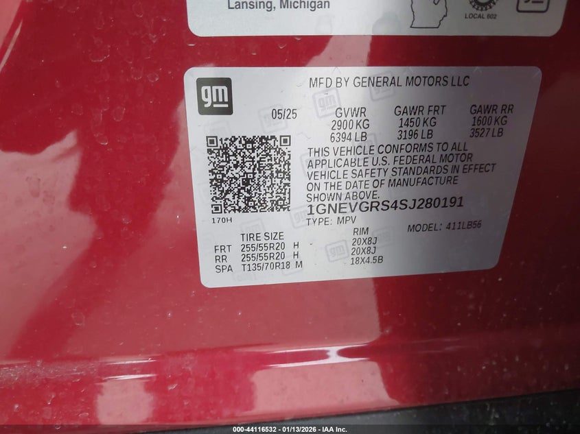VIN 1GNEVGRS4SJ280191 2025 CHEVROLET TRAVERSE AWD LT