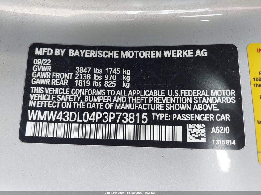 2023 Mini Convertible Cooper S VIN: WMW43DL04P3P73815 Lot: 44117021