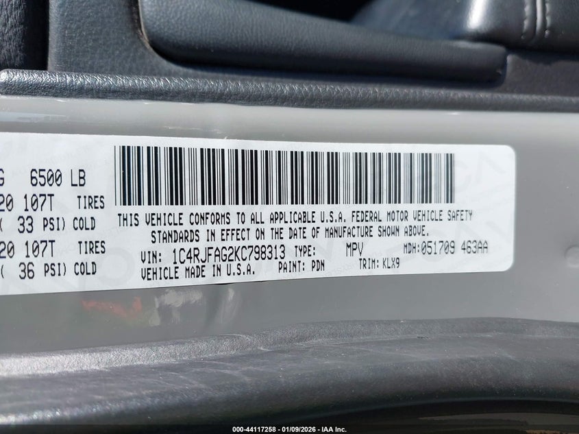 VIN 1C4RJFAG2KC798313 2019 JEEP GRAND CHEROKEE ALTITUDE 4X4