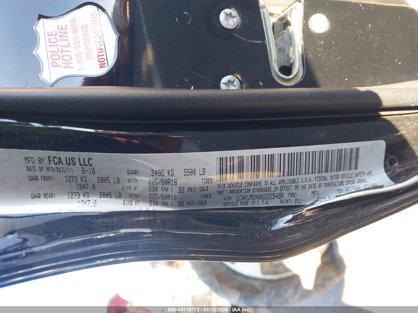 2019 Jeep Cherokee Limited 4X4 VIN: 1C4PJMDX6KD225450 Lot: 44118773