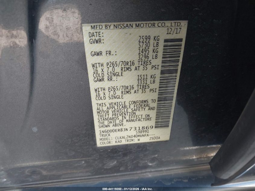 2018 NISSAN FRONTIER SV