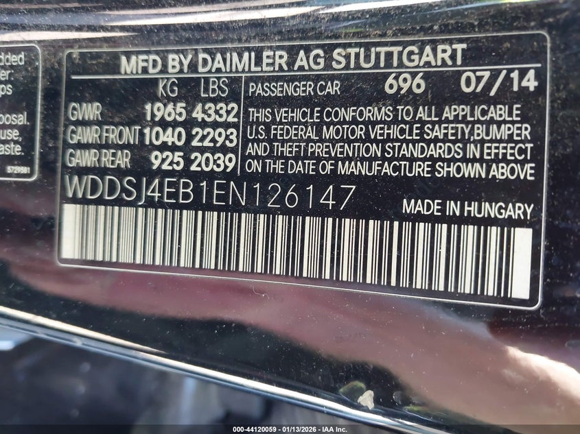 2014 Mercedes-Benz Cla 250 VIN: WDDSJ4EB1EN126147 Lot: 44120059