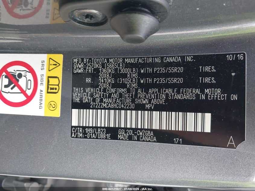 VIN 2T2ZZMCA8HC042230 2017 LEXUS RX 350