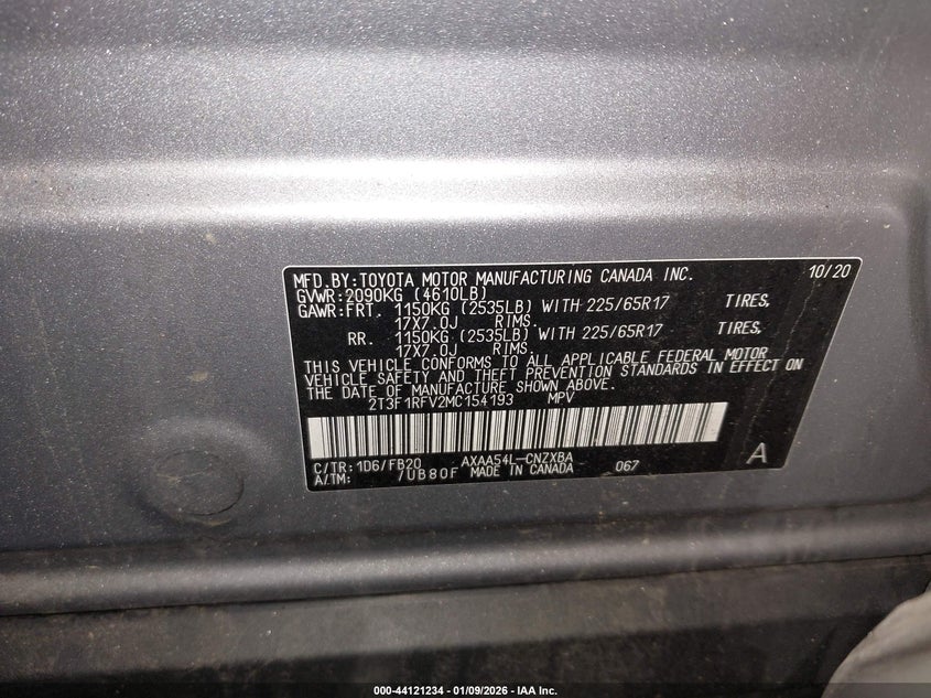 2021 TOYOTA RAV 4 SPORT UTILITY VEHICLE 2.5L I-4 DI, DOHC, VVT, 203HP