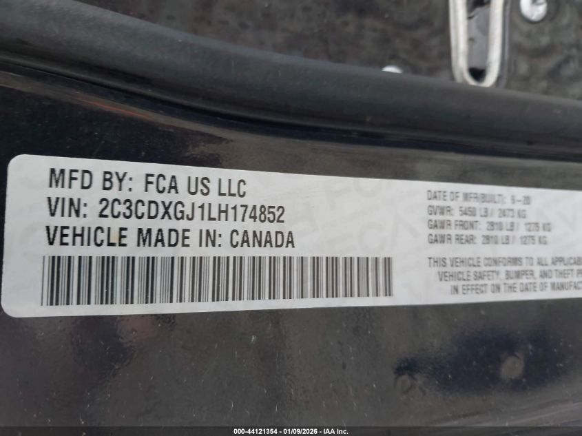 2020 Dodge Charger Scat Pack Widebody Rwd VIN: 2C3CDXGJ1LH174852 Lot: 44121354