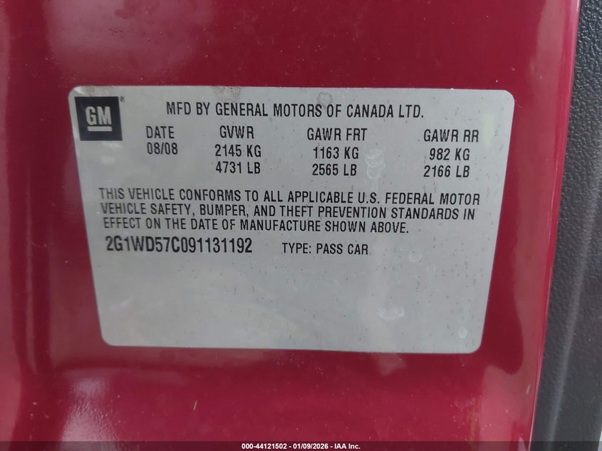 2009 Chevrolet Impala Ss VIN: 2G1WD57C091131192 Lot: 44121502