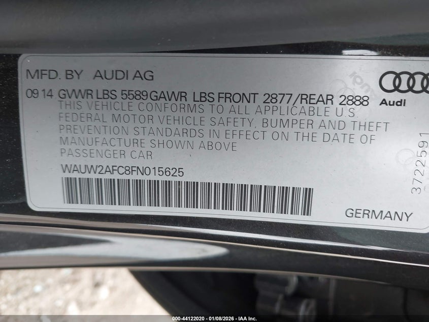 2015 Audi S7 4.0T VIN: WAUW2AFC8FN015625 Lot: 44122020