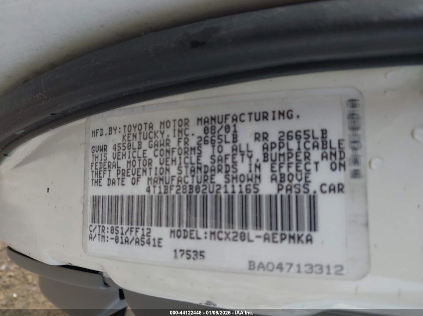 2002 TOYOTA AVALON XL