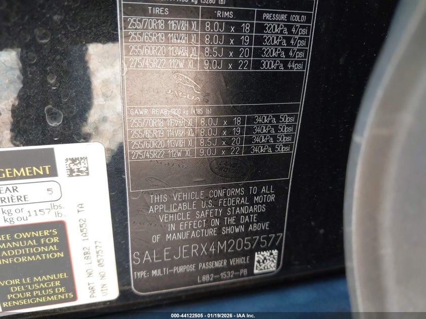 2021 Land Rover Defender 110 S VIN: SALEJERX4M2057577 Lot: 44122505