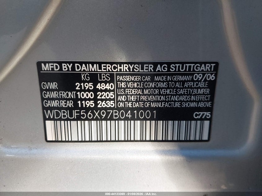 2007 Mercedes-Benz E 350 VIN: WDBUF56X97B041001 Lot: 44123369