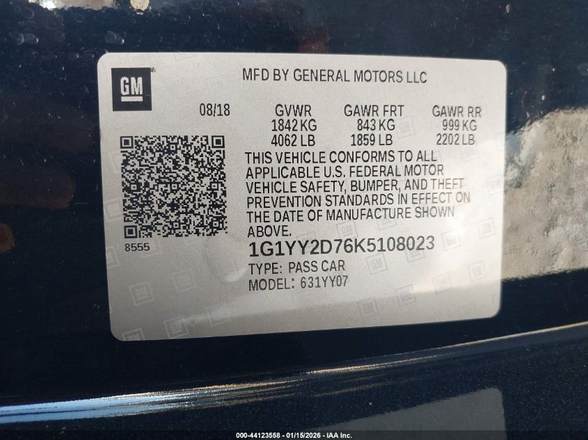 2019 Chevrolet Corvette Grand Sport VIN: 1G1YY2D76K5108023 Lot: 44123558