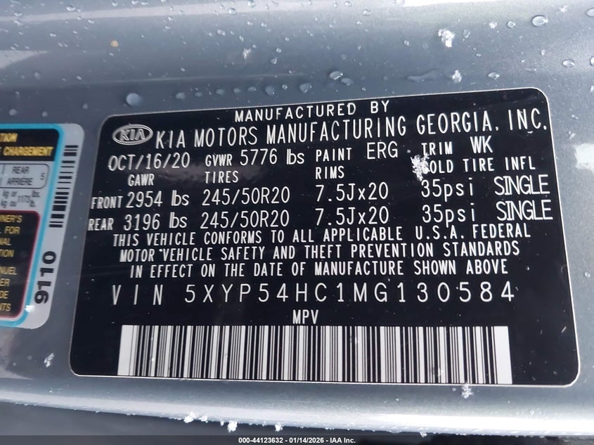 VIN 5XYP54HC1MG130584 2021 KIA TELLURIDE SX