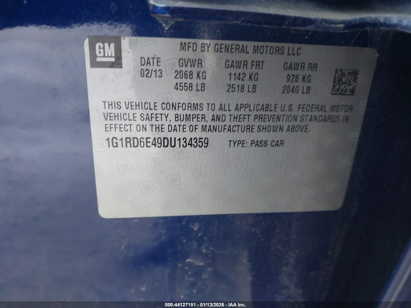 2013 Chevrolet Volt VIN: 1G1RD6E49DU134359 Lot: 44127151