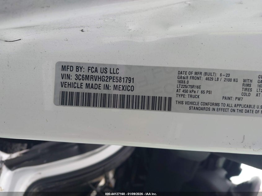 VIN 3C6MRVHG2PE581791 2023 RAM PROMASTER 3500 HIGH ROOF 159 WB