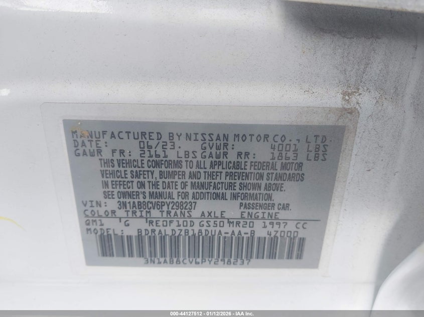 VIN 3N1AB8CV6PY298237 2023 NISSAN SENTRA SV XTRONIC CVT