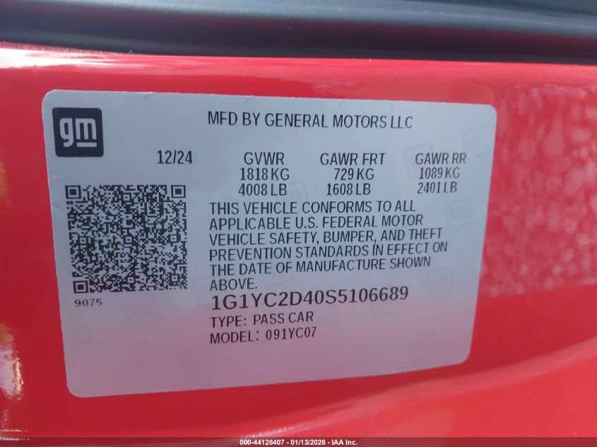 2025 Chevrolet Corvette Stingray - 1G1YC2D40S5106689