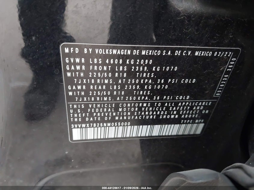 2022 Volkswagen Taos 1.5T Se VIN: 3VVWX7B25NM055000 Lot: 44128617